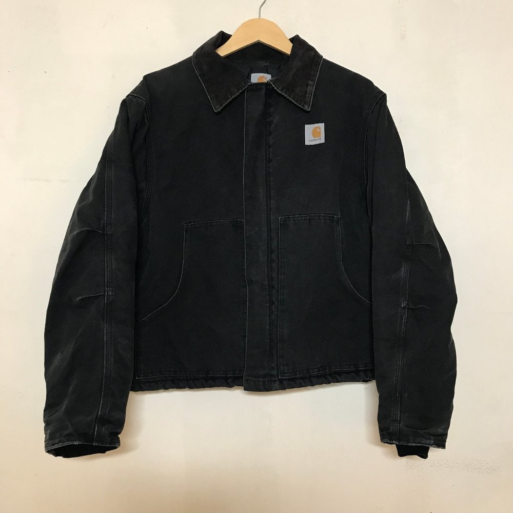 Rare Carhartt Vintage Mens Black Denim Quilt Lined Jacket Removable Hood Sz XXL